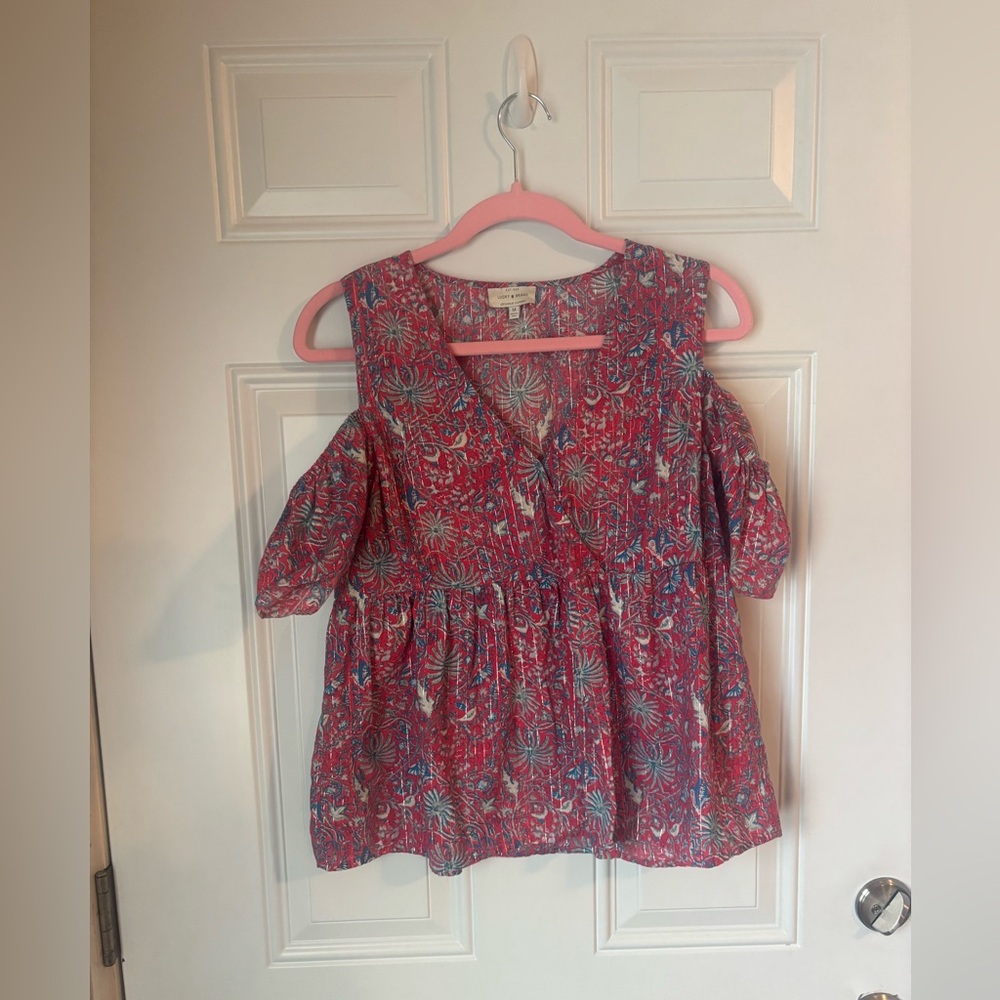 Lucky Brand Red and Blue Patterned Top